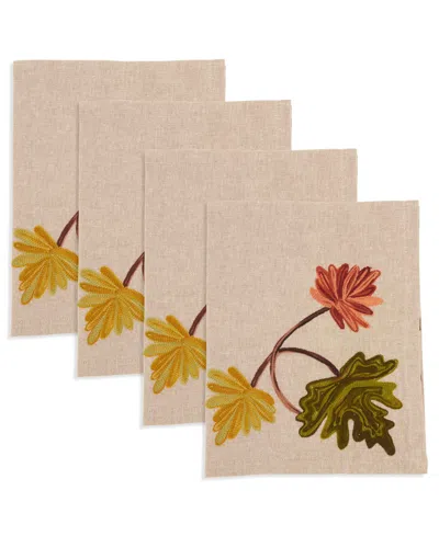 Saro Lifestyle Golden Grove Leaf Napkin, Set Of 4 In Brown