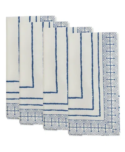Saro Lifestyle Hand Block Cotton Napkins, Set Of 4 In Blue