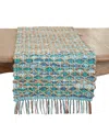 Saro Lifestyle Handwoven Net Chindi Table Runner, 16"x72" In Aqua