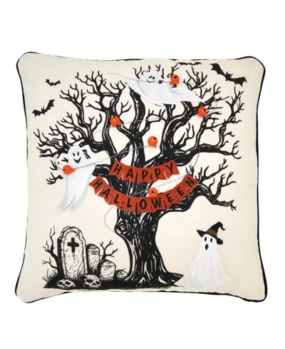 SARO LIFESTYLE HAPPY HALLOWEEN TREE POLY FILLED DECORATIVE PILLOW, 18" X 18"
