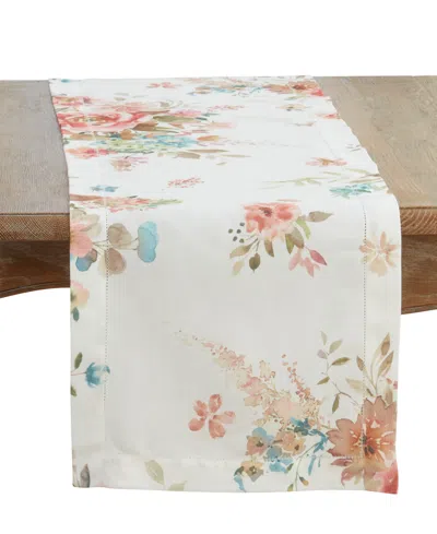 Saro Lifestyle Hemstitch Floral Table Runner, 16" X 72" In Multi
