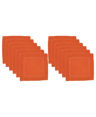 Saro Lifestyle Hemstitched Border Cocktail Napkin, Set Of 12 In Orange