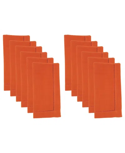 Saro Lifestyle Hemstitched Border Dinner Napkin, Set Of 12 In Orange