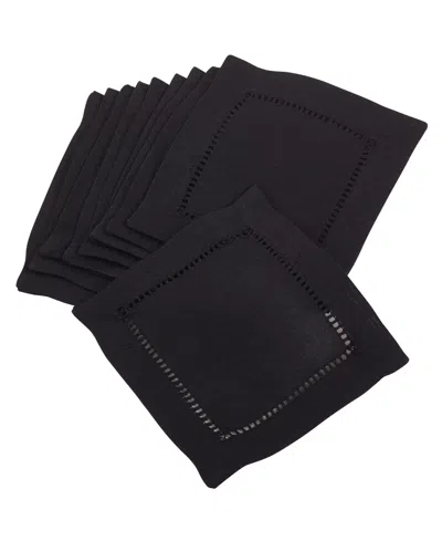Saro Lifestyle Hemstitched Border Napkins, Set Of 12 In Black