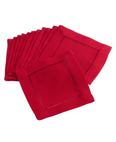 Saro Lifestyle Hemstitched Border Napkins, Set Of 12 In Red