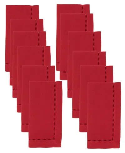 Saro Lifestyle Hemstitched Border Napkins, Set Of 12 In Red