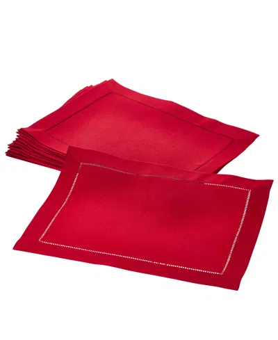Saro Lifestyle Hemstitched Border Placemats, Set Of 12 In Red