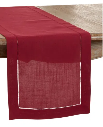 Saro Lifestyle Hemstitched Border Table Runner, 16" X 54" In Burgundy
