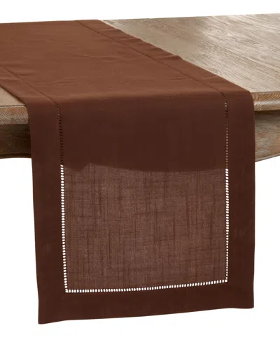 Saro Lifestyle Hemstitched Border Table Runner, 16" X 54" In Chocolate