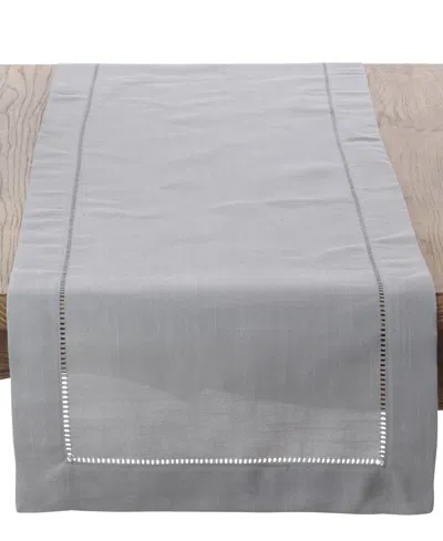 Saro Lifestyle Hemstitched Border Table Runner, 16" X 54" In Gray