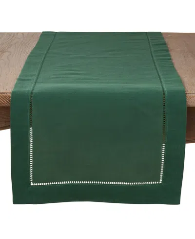 Saro Lifestyle Hemstitched Border Table Runner, 16" X 54" In Jasper Green