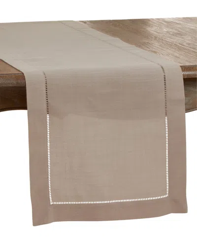 Saro Lifestyle Hemstitched Border Table Runner, 16" X 54" In Taupe