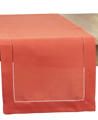 Saro Lifestyle Hemstitched Border Table Runner, 16" X 54" In Terracotta