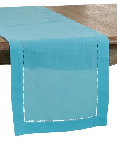 Saro Lifestyle Hemstitched Border Table Runner, 16" X 54" In Turquoise