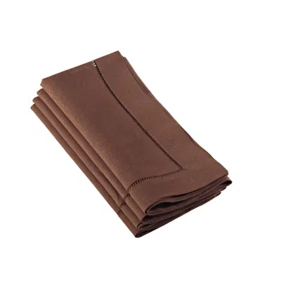 Saro Lifestyle Hemstitched Dinner Napkin - Set Of 4 In Chocolate In Brown