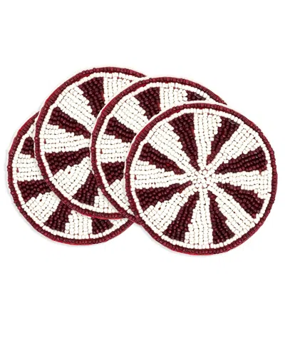 Saro Lifestyle Holiday Peppermint Beaded Coaster, Set Of 4 In Red