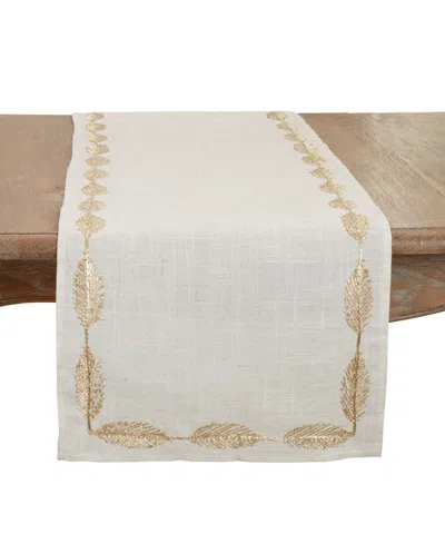 Saro Lifestyle Intricate Leaf Pattern Embroidered Table Runner, 16"x54" In White