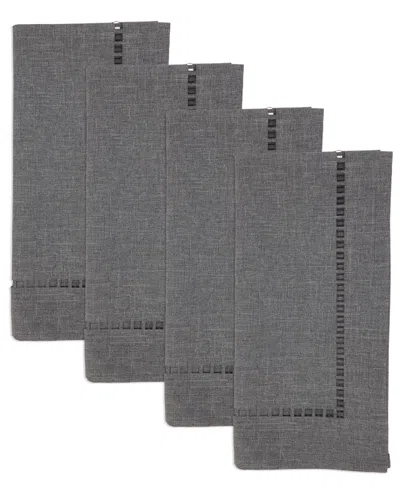 Saro Lifestyle Laser-cut Hemstitch Napkin, Set Of 4 In Charcoal