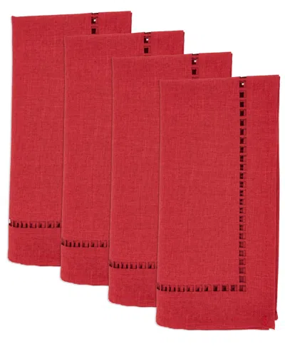 Saro Lifestyle Laser-cut Hemstitch Napkin, Set Of 4 In Red