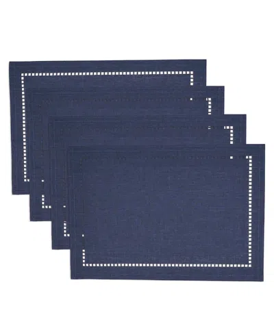 Saro Lifestyle Laser-cut Hemstitch Placemat, Set Of 4 In Navy Blue