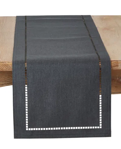 Saro Lifestyle Laser-cut Hemstitch Table Runner, 14" X 108" In Black