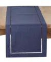 Saro Lifestyle Laser-cut Hemstitch Table Runner, 14" X 72" In Navy Blue
