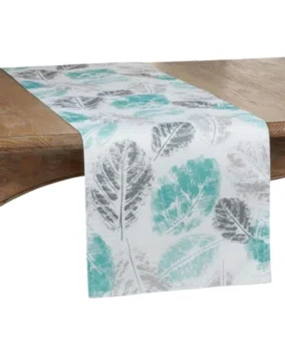 Saro Lifestyle Leaf Print Runner In Seafoam