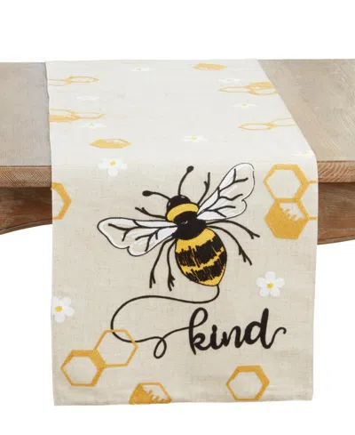 Saro Lifestyle Linen Blend Bee Kind Honeycomb Table Runner, 16" X 70" In Brown