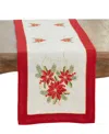 Saro Lifestyle Linen Blend Embroidered Poinsettia Table Runner, 16" X 72" In Brown