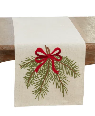 Saro Lifestyle Linen Blend Pine Needle And Bow Table Runner, 16" X 70" In Brown