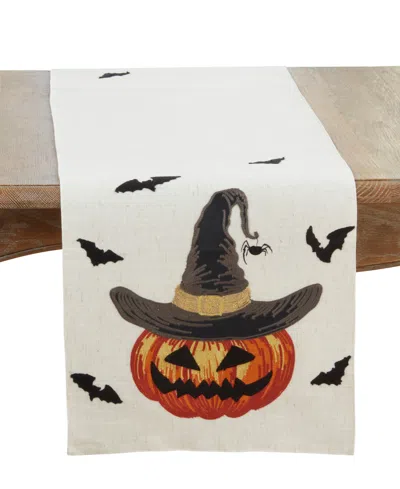 Saro Lifestyle Linen Blend Pumpkin Table Runner, 16" X 70" In Brown