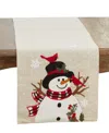Saro Lifestyle Linen Blend Snowman Table Runner, 16" X 70" In Brown
