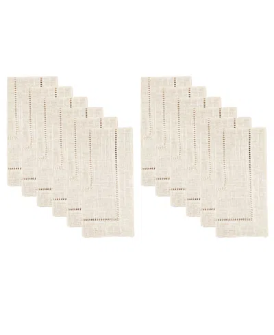 Saro Lifestyle Linen Blend Toscana Double Hemstitched Napkin, Set Of 12 In Brown