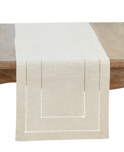 Saro Lifestyle Linen Blend Toscana Double Hemstitched Table Runner, 18" X 108" In Brown