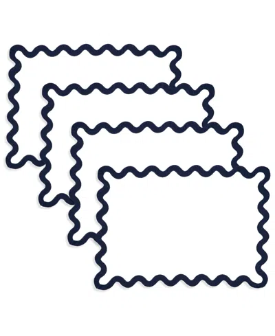 Saro Lifestyle Linen Eco Scallop Border Placemat, Set Of 4 In Blue