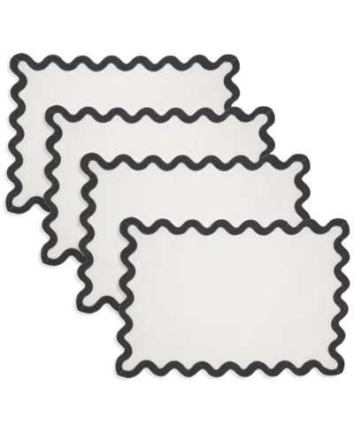 Saro Lifestyle Linen Eco Scallop Border Placemat, Set Of 4 In Gray