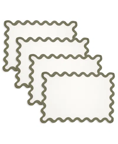 Saro Lifestyle Linen Eco Scallop Border Placemat, Set Of 4 In Green