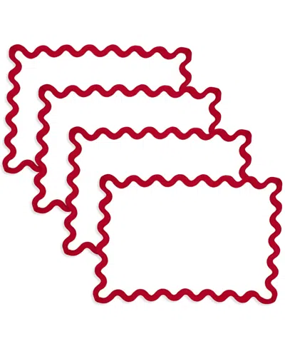 Saro Lifestyle Linen Eco Scallop Border Placemat, Set Of 4 In Red