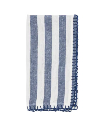Saro Lifestyle Lively Pompom Border Striped Napkin Set Of 4,20"x20" In Blue