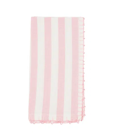 Saro Lifestyle Lively Pompom Border Striped Napkin Set Of 4,20"x20" In Pink