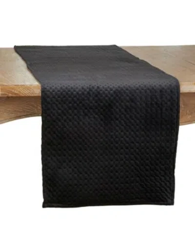 Saro Lifestyle Long Table Runner With Pinsonic Velvet Design, 72" X 16" In Black