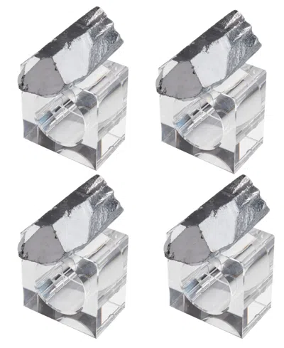 Saro Lifestyle Luxe Quartz Napkin Ring, Set Of 4 In Silver