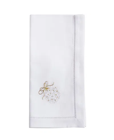 Saro Lifestyle Merry And Bright Ornament Embroidered Napkin Set Of 6, 20"x20" In White