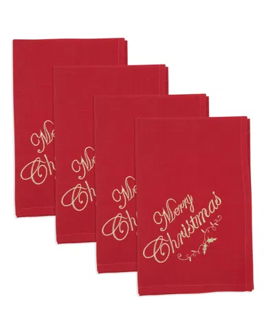Saro Lifestyle Merry Bright Holiday Napkin, Set Of 4 In Red
