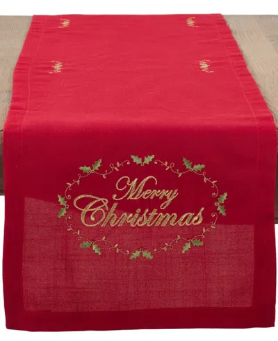 Saro Lifestyle Merry Christmas Embroidered Design Table Runner, 14" X 54" In Red