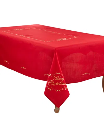Saro Lifestyle Merry Christmas Embroidered Design Tablecloth, 65" X 140" In Red