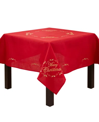 Saro Lifestyle Merry Christmas Embroidered Design Tablecloth, 70" X 70" In Red