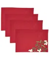 Saro Lifestyle Merry Mistletoe Placemat, Set Of 4 In Red