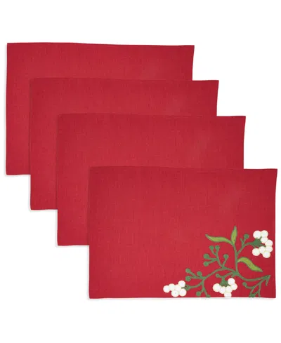 Saro Lifestyle Merry Mistletoe Placemat, Set Of 4 In Red