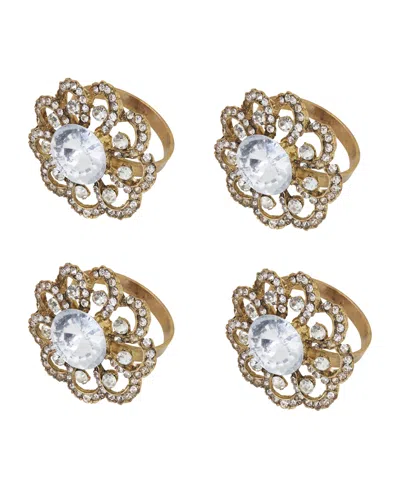 Saro Lifestyle Napkin Ring With Large Jewels Design, Set Of 4 In Gold